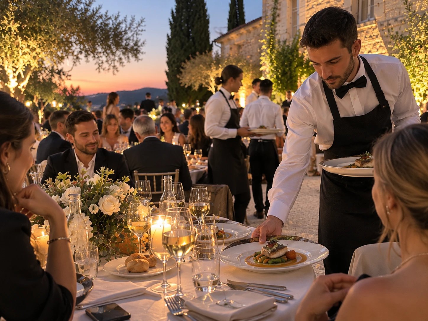 Assiette servie à table lors d'un dîner en extérieur